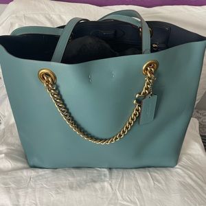 Medium size turquoise Coach tote
